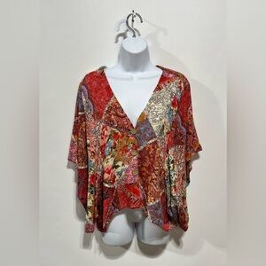 Vici 100% Rayon Button Down Bohemian Patchwork Floral Blouse Size Small NWT